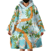 Aloha Festive Hawaii Wearable Blanket Hoodie Mokihana - Maile and Ilima on Turquoise LT7 - Polynesian Pride