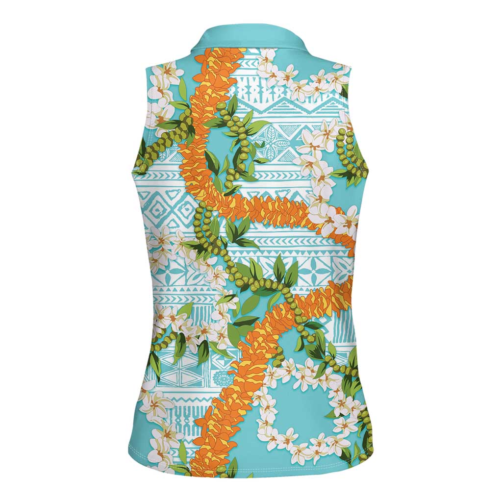 Aloha Festive Hawaii Women Sleeveless Polo Shirt Mokihana - Maile and Ilima on Turquoise LT7 - Polynesian Pride
