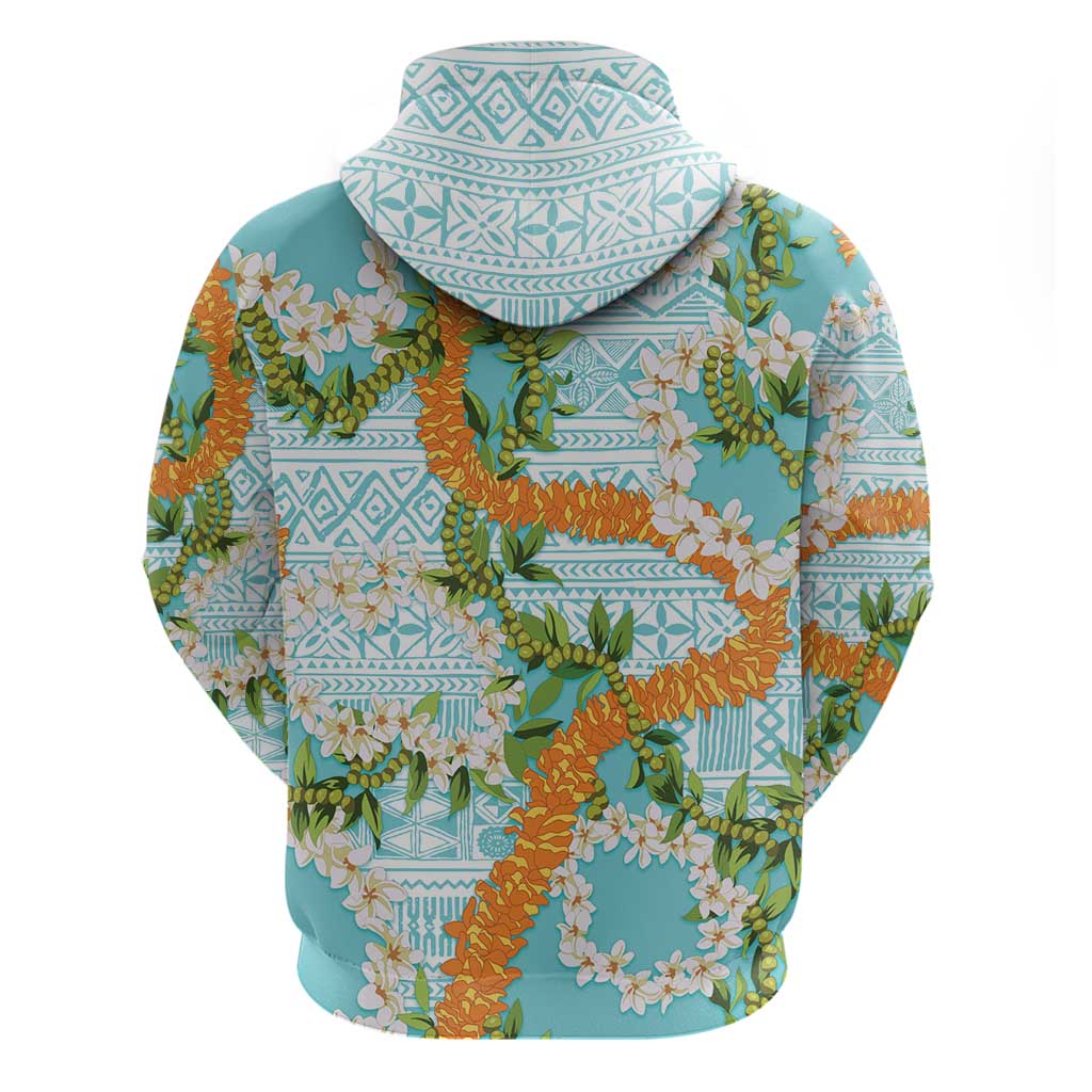 Aloha Festive Hawaii Zip Hoodie Mokihana - Maile and Ilima on Turquoise - Polynesian Pride