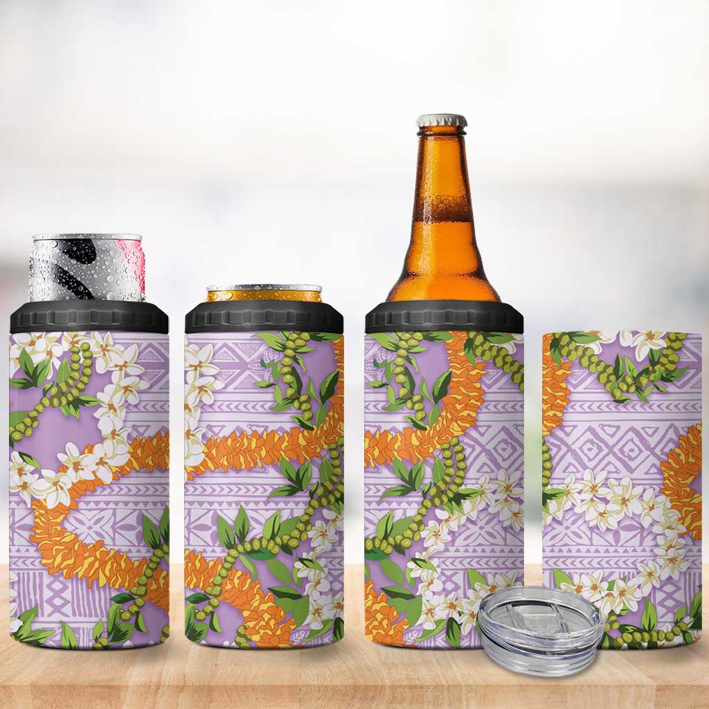 Aloha Festive Hawaii 4 in 1 Can Cooler Tumbler Mokihana - Maile and Ilima on Lilac LT7 - Polynesian Pride