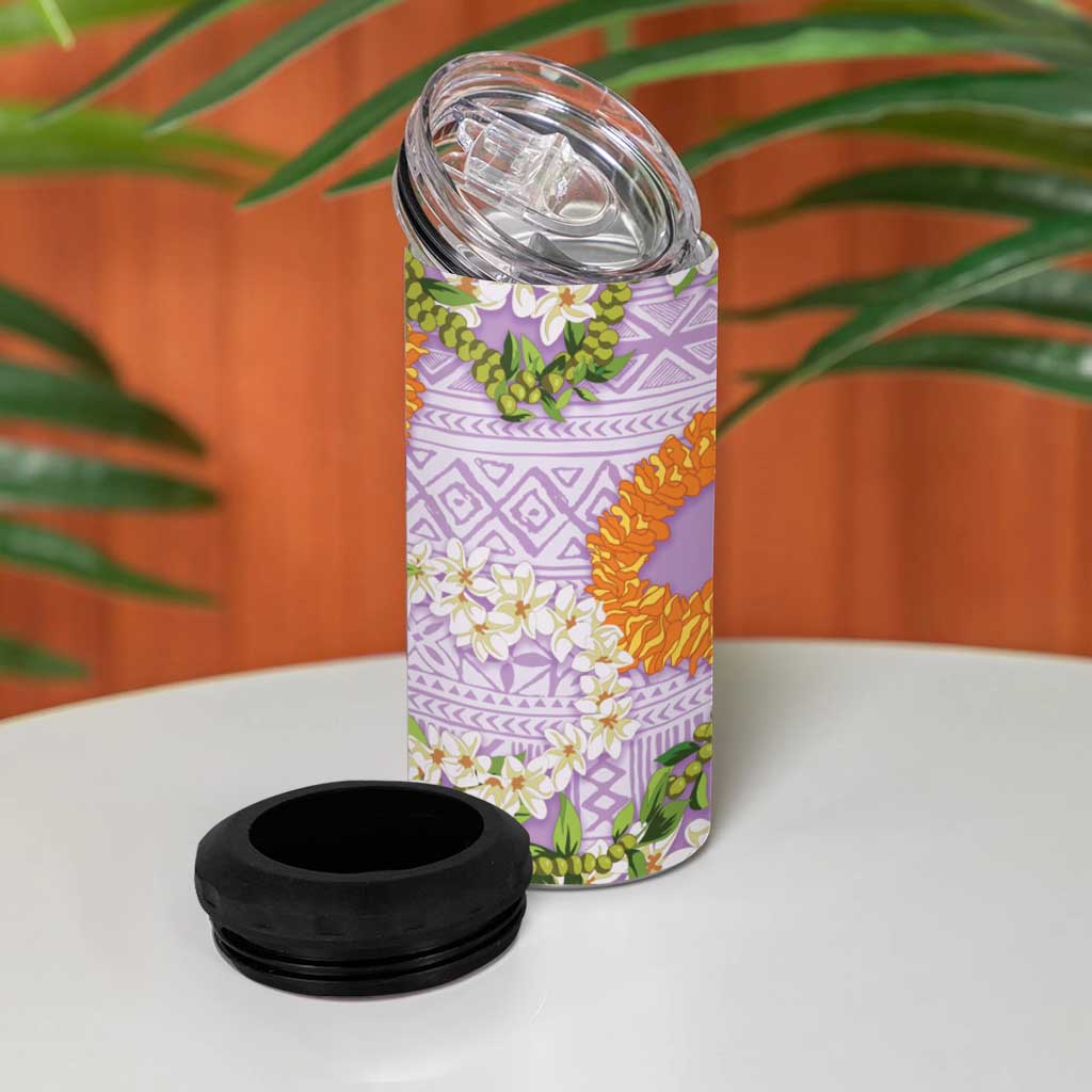Aloha Festive Hawaii 4 in 1 Can Cooler Tumbler Mokihana - Maile and Ilima on Lilac LT7 - Polynesian Pride