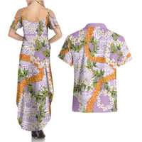 Aloha Festive Hawaii Couples Matching Summer Maxi Dress and Hawaiian Shirt Mokihana - Maile and Ilima on Lilac LT7 - Polynesian Pride