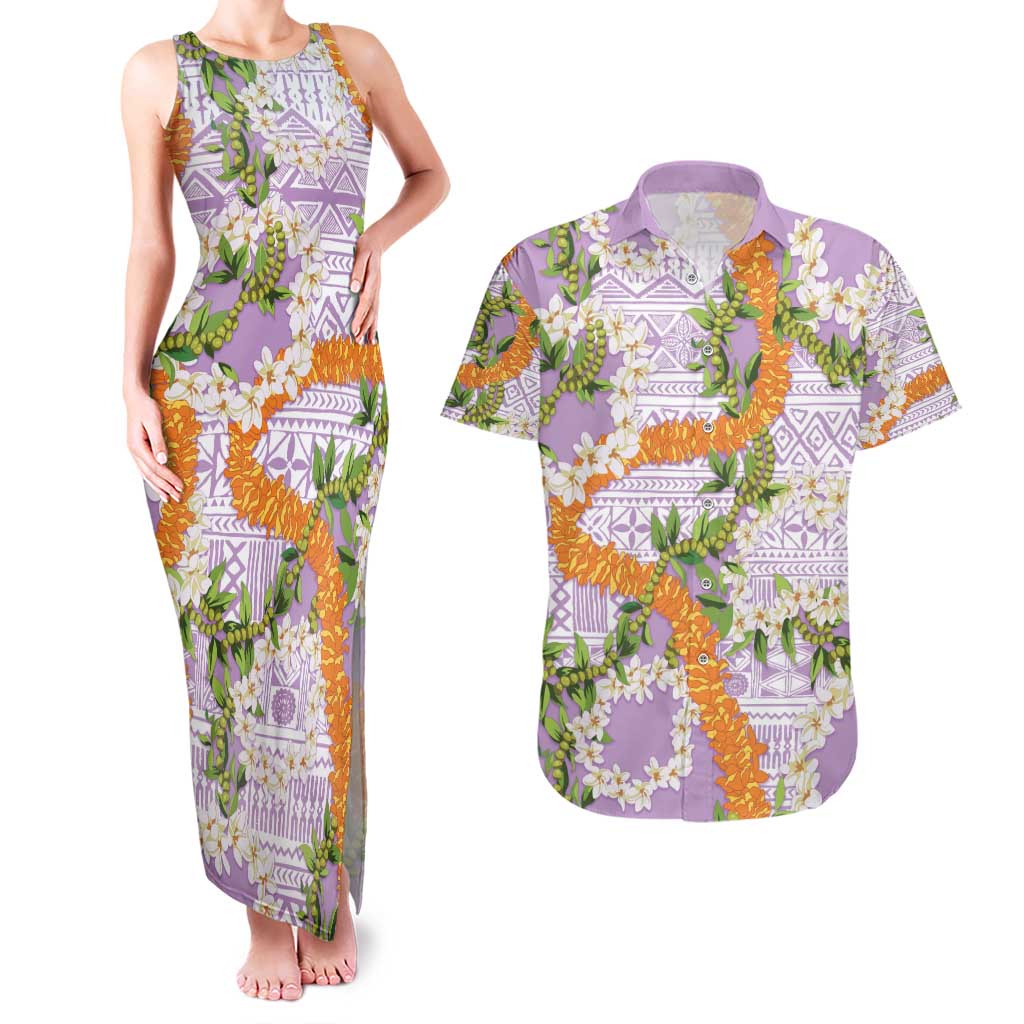 Aloha Festive Hawaii Couples Matching Tank Maxi Dress and Hawaiian Shirt Mokihana - Maile and Ilima on Lilac LT7 Lilac - Polynesian Pride