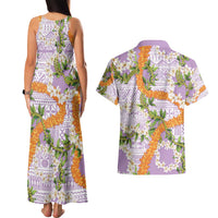 Aloha Festive Hawaii Couples Matching Tank Maxi Dress and Hawaiian Shirt Mokihana - Maile and Ilima on Lilac LT7 - Polynesian Pride