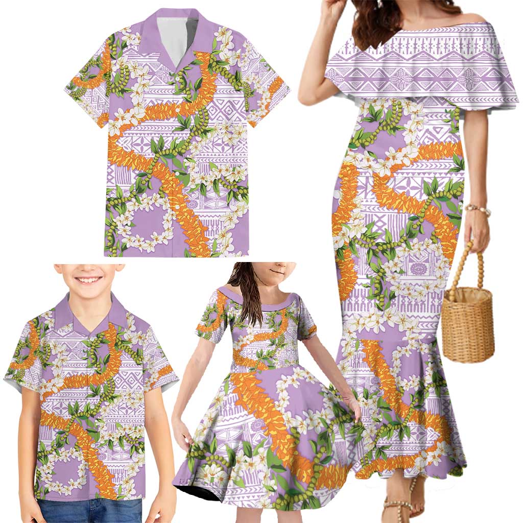 Aloha Festive Hawaii Family Matching Mermaid Dress and Hawaiian Shirt Mokihana - Maile and Ilima on Lilac LT7 - Polynesian Pride