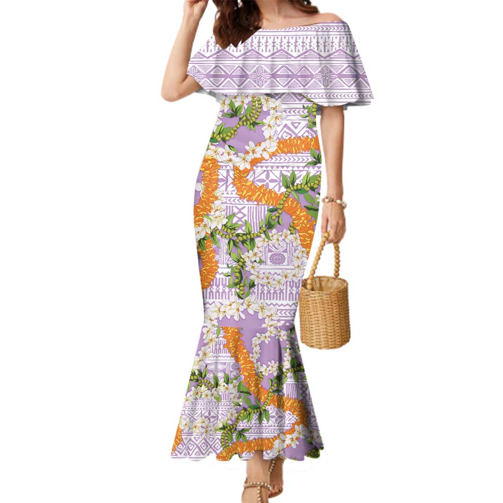 Aloha Festive Hawaii Family Matching Mermaid Dress and Hawaiian Shirt Mokihana - Maile and Ilima on Lilac LT7 Mom's Dress Lilac - Polynesian Pride