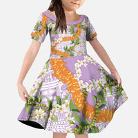 Aloha Festive Hawaii Family Matching Off The Shoulder Long Sleeve Dress and Hawaiian Shirt Mokihana - Maile and Ilima on Lilac LT7 Daughter's Dress Lilac - Polynesian Pride
