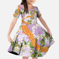 Aloha Festive Hawaii Family Matching Off Shoulder Maxi Dress and Hawaiian Shirt Mokihana - Maile and Ilima on Lilac LT7 Daughter's Dress Lilac - Polynesian Pride