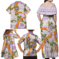 Aloha Festive Hawaii Family Matching Off Shoulder Maxi Dress and Hawaiian Shirt Mokihana - Maile and Ilima on Lilac LT7 - Polynesian Pride