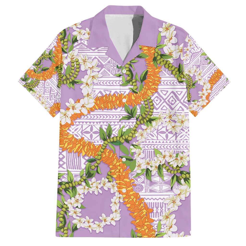 Aloha Festive Hawaii Family Matching Off Shoulder Short Dress and Hawaiian Shirt Mokihana - Maile and Ilima on Lilac LT7 Dad's Shirt - Short Sleeve Lilac - Polynesian Pride