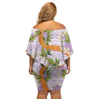 Aloha Festive Hawaii Family Matching Off Shoulder Short Dress and Hawaiian Shirt Mokihana - Maile and Ilima on Lilac LT7 - Polynesian Pride