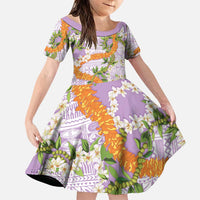 Aloha Festive Hawaii Family Matching Puletasi and Hawaiian Shirt Mokihana - Maile and Ilima on Lilac LT7 Daughter's Dress Lilac - Polynesian Pride