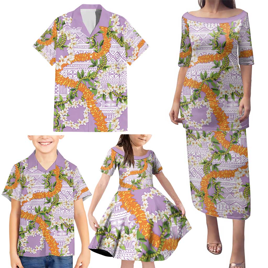 Aloha Festive Hawaii Family Matching Puletasi and Hawaiian Shirt Mokihana - Maile and Ilima on Lilac LT7 - Polynesian Pride
