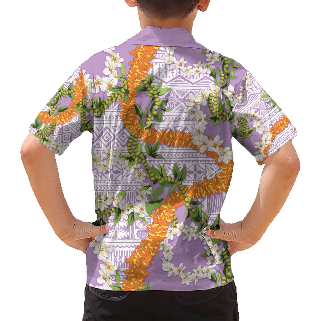 Aloha Festive Hawaii Family Matching Short Sleeve Bodycon Dress and Hawaiian Shirt Mokihana - Maile and Ilima on Lilac LT7 - Polynesian Pride