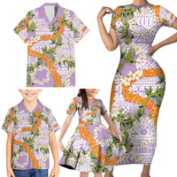 Aloha Festive Hawaii Family Matching Short Sleeve Bodycon Dress and Hawaiian Shirt Mokihana - Maile and Ilima on Lilac LT7 - Polynesian Pride