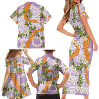 Aloha Festive Hawaii Family Matching Short Sleeve Bodycon Dress and Hawaiian Shirt Mokihana - Maile and Ilima on Lilac LT7 - Polynesian Pride