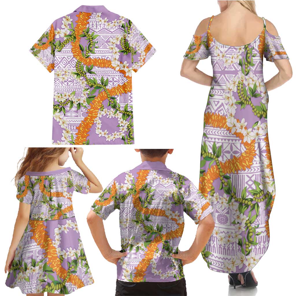 Aloha Festive Hawaii Family Matching Summer Maxi Dress and Hawaiian Shirt Mokihana - Maile and Ilima on Lilac LT7 - Polynesian Pride