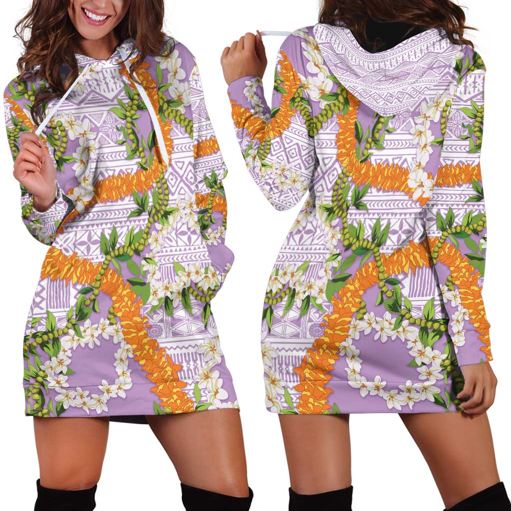 Aloha Festive Hawaii Hoodie Dress Mokihana - Maile and Ilima on Lilac LT7 - Polynesian Pride