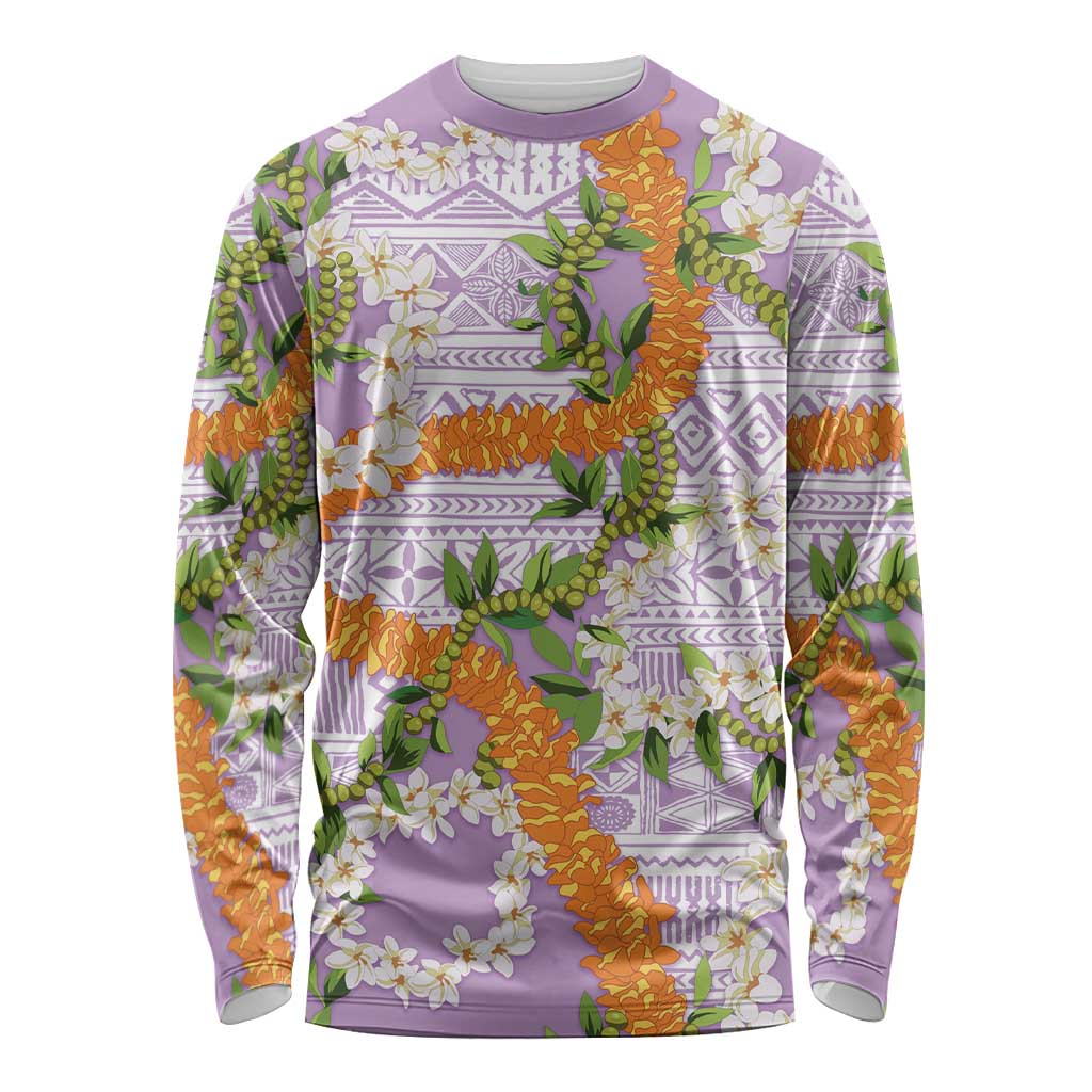 Aloha Festive Hawaii Long Sleeve Shirt Mokihana - Maile and Ilima on Lilac LT7 Unisex Lilac - Polynesian Pride