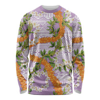 Aloha Festive Hawaii Long Sleeve Shirt Mokihana - Maile and Ilima on Lilac LT7 Unisex Lilac - Polynesian Pride