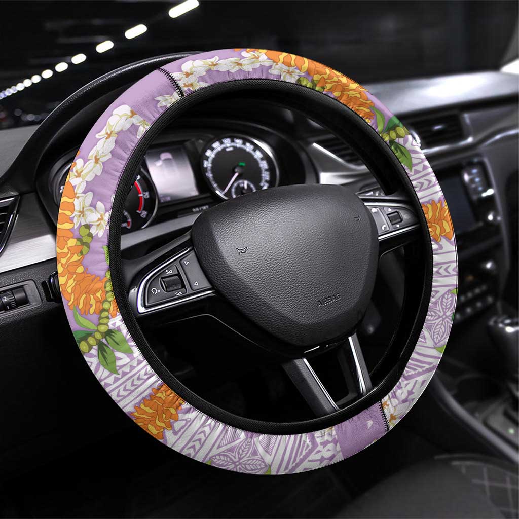 Aloha Festive Hawaii Steering Wheel Cover Mokihana - Maile and Ilima on Lilac - Polynesian Pride
