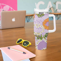 Aloha Festive Hawaii Tumbler With Handle Mokihana - Maile and Ilima on Lilac - Polynesian Pride
