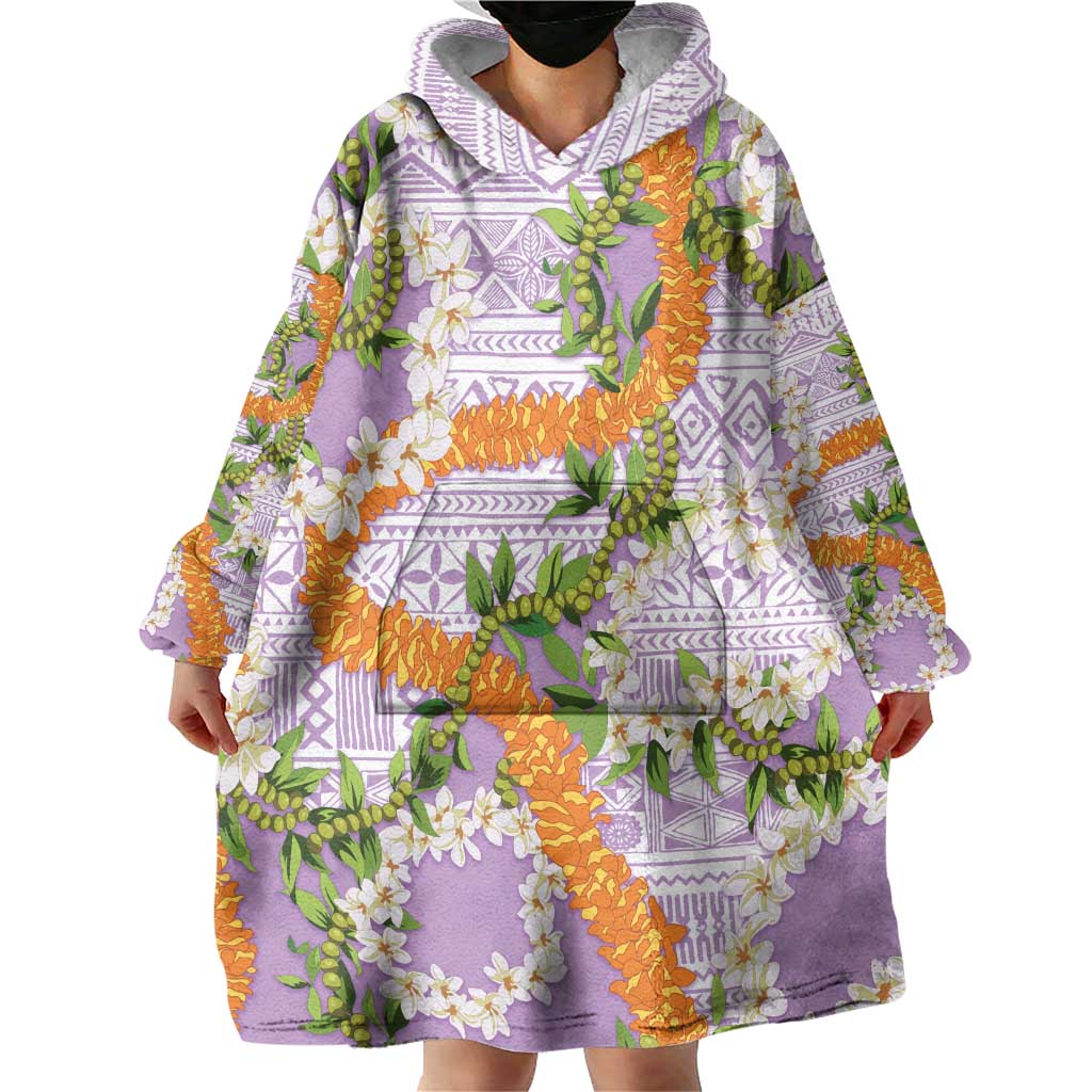 Aloha Festive Hawaii Wearable Blanket Hoodie Mokihana - Maile and Ilima on Lilac LT7 - Polynesian Pride