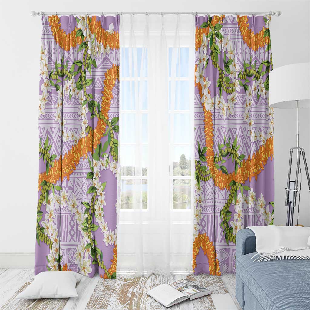 Aloha Festive Hawaii Window Curtain Mokihana - Maile and Ilima on Lilac - Polynesian Pride