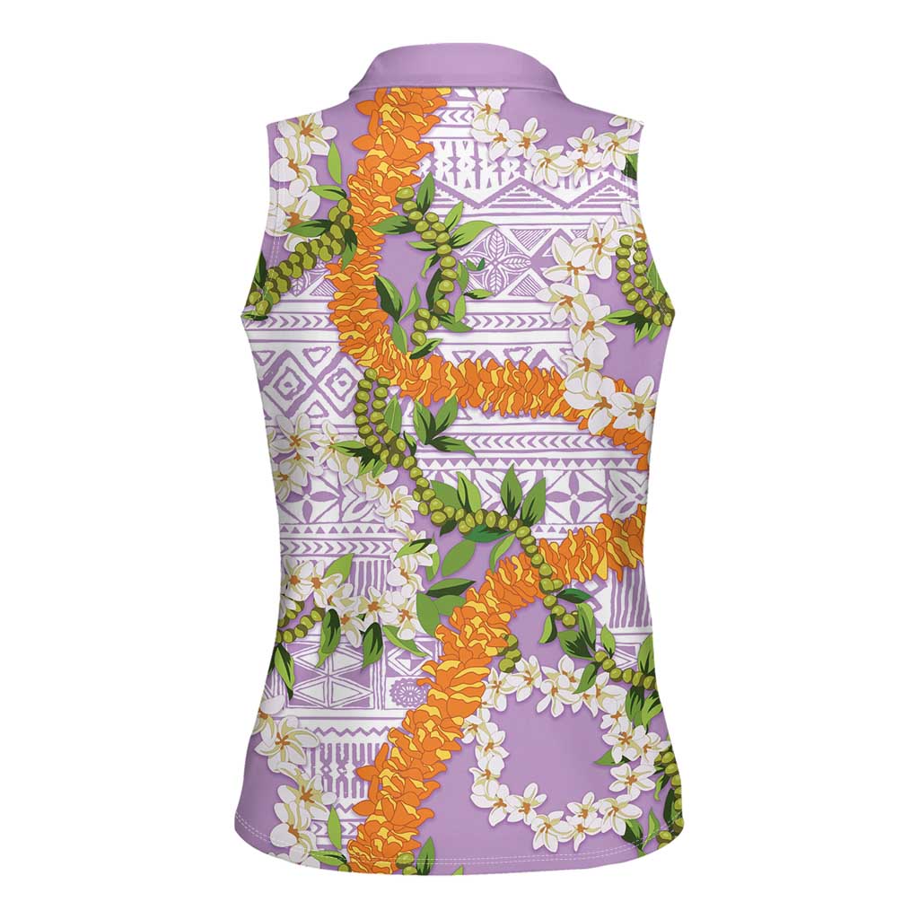 Aloha Festive Hawaii Women Sleeveless Polo Shirt Mokihana - Maile and Ilima on Lilac LT7 - Polynesian Pride