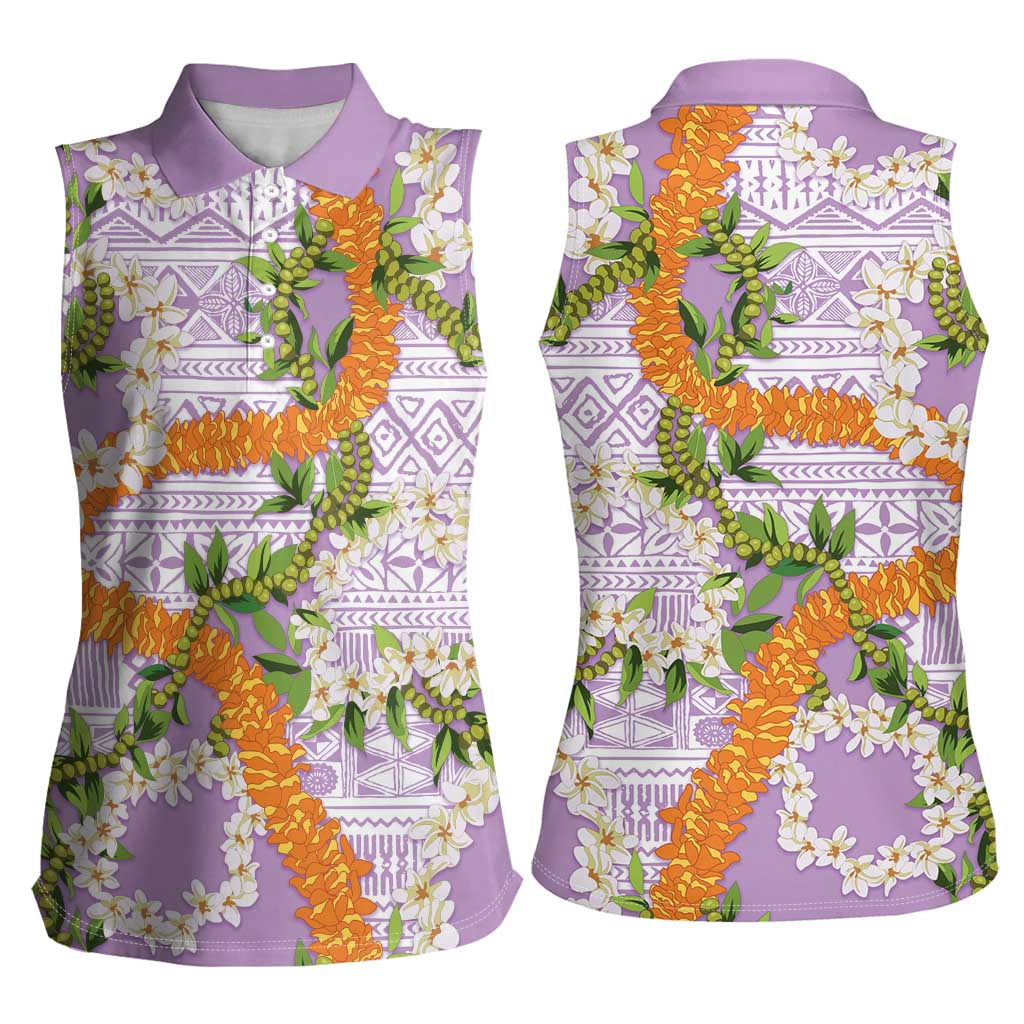 Aloha Festive Hawaii Women Sleeveless Polo Shirt Mokihana - Maile and Ilima on Lilac LT7 - Polynesian Pride
