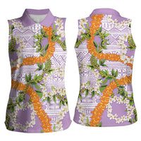 Aloha Festive Hawaii Women Sleeveless Polo Shirt Mokihana - Maile and Ilima on Lilac LT7 - Polynesian Pride