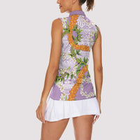 Aloha Festive Hawaii Women Sleeveless Polo Shirt Mokihana - Maile and Ilima on Lilac LT7 - Polynesian Pride
