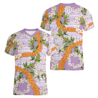 Aloha Festive Hawaii Women V-Neck T-Shirt Mokihana - Maile and Ilima on Lilac LT7 - Polynesian Pride