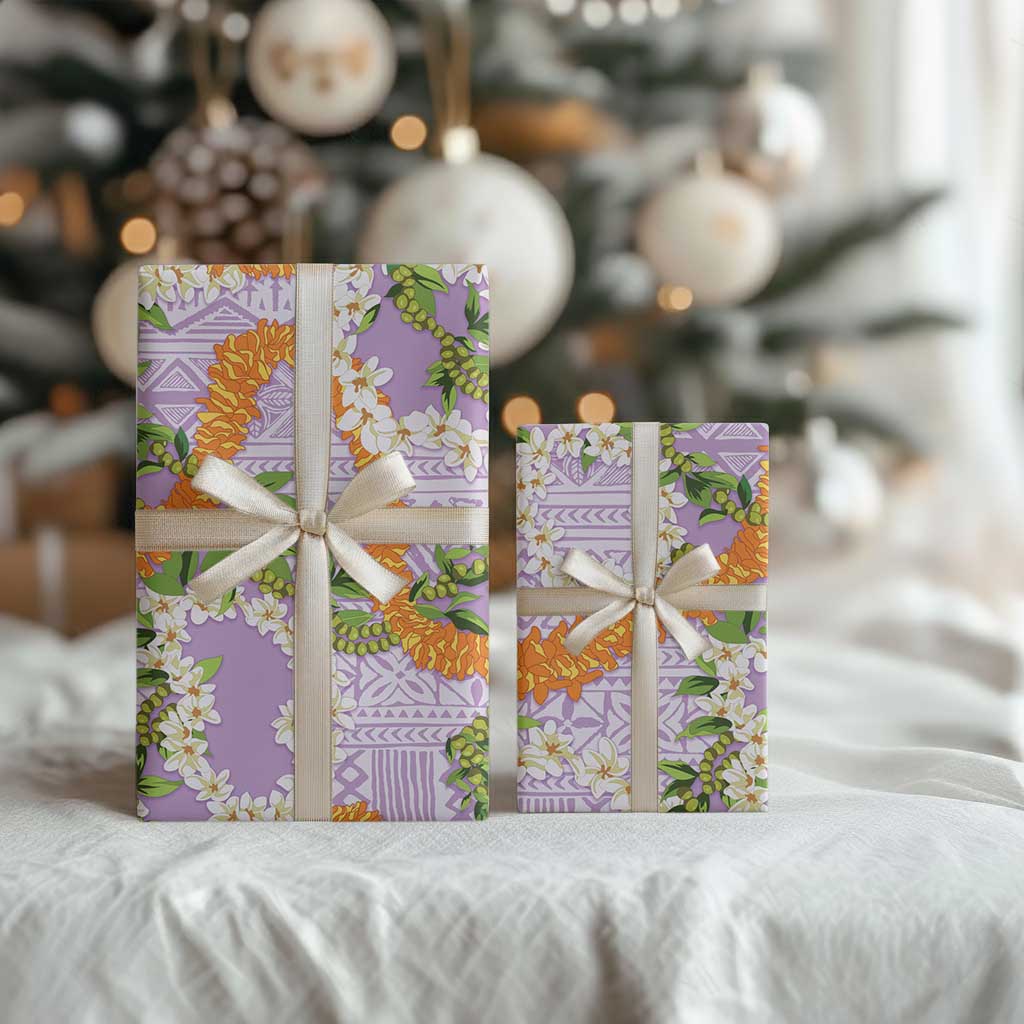 Aloha Festive Hawaii Wrapping Paper Mokihana - Maile and Ilima on Lilac