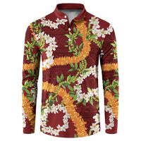 Aloha Festive Hawaii Button Sweatshirt Mokihana - Maile and Ilima on Crimson LT7 Crimson - Polynesian Pride