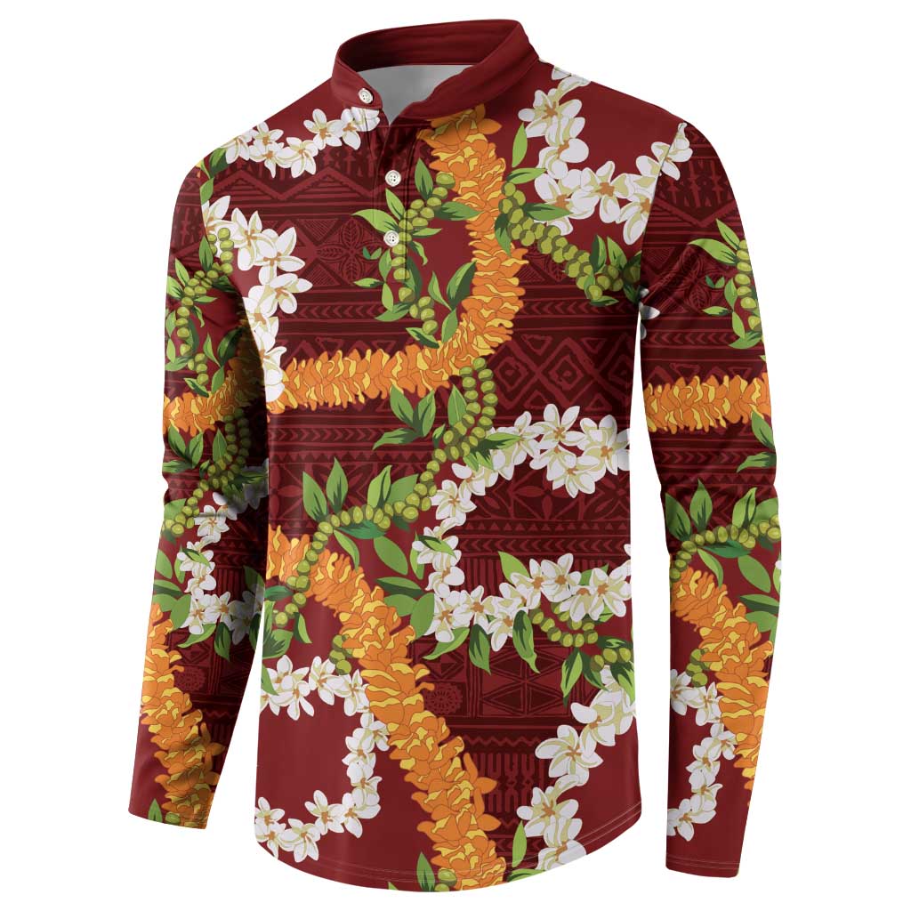 Aloha Festive Hawaii Button Sweatshirt Mokihana - Maile and Ilima on Crimson LT7 - Polynesian Pride