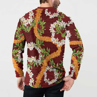 Aloha Festive Hawaii Button Sweatshirt Mokihana - Maile and Ilima on Crimson LT7 - Polynesian Pride