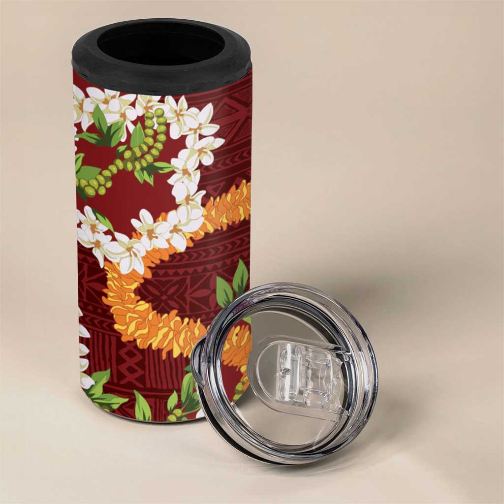 Aloha Festive Hawaii 4 in 1 Can Cooler Tumbler Mokihana - Maile and Ilima on Crimson LT7 - Polynesian Pride