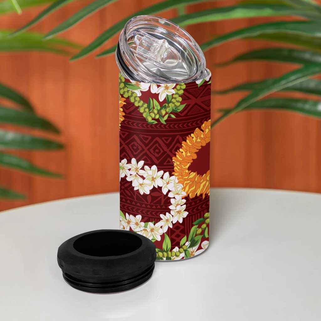 Aloha Festive Hawaii 4 in 1 Can Cooler Tumbler Mokihana - Maile and Ilima on Crimson LT7 - Polynesian Pride