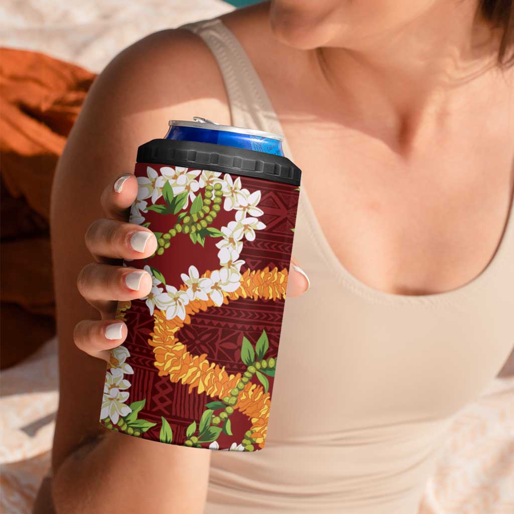 Aloha Festive Hawaii 4 in 1 Can Cooler Tumbler Mokihana - Maile and Ilima on Crimson LT7 - Polynesian Pride