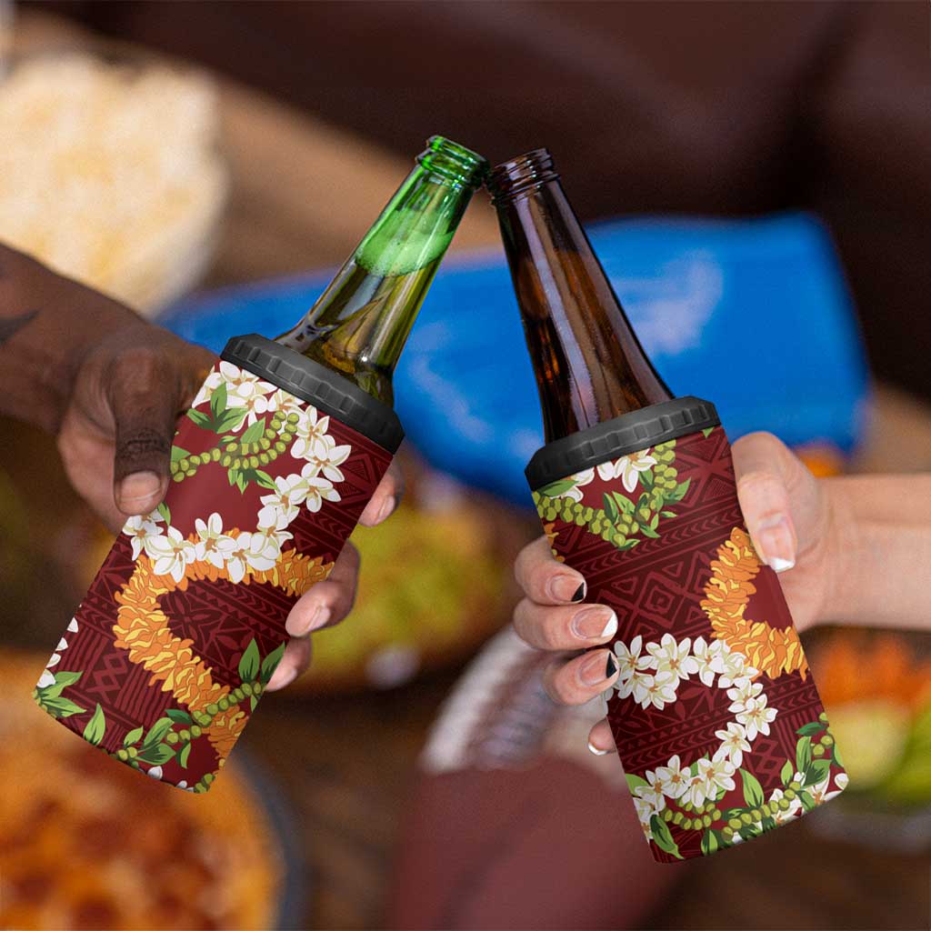 Aloha Festive Hawaii 4 in 1 Can Cooler Tumbler Mokihana - Maile and Ilima on Crimson LT7 - Polynesian Pride