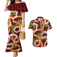 Aloha Festive Hawaii Couples Matching Mermaid Dress and Hawaiian Shirt Mokihana - Maile and Ilima on Crimson LT7 Crimson - Polynesian Pride