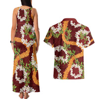 Aloha Festive Hawaii Couples Matching Tank Maxi Dress and Hawaiian Shirt Mokihana - Maile and Ilima on Crimson LT7 - Polynesian Pride