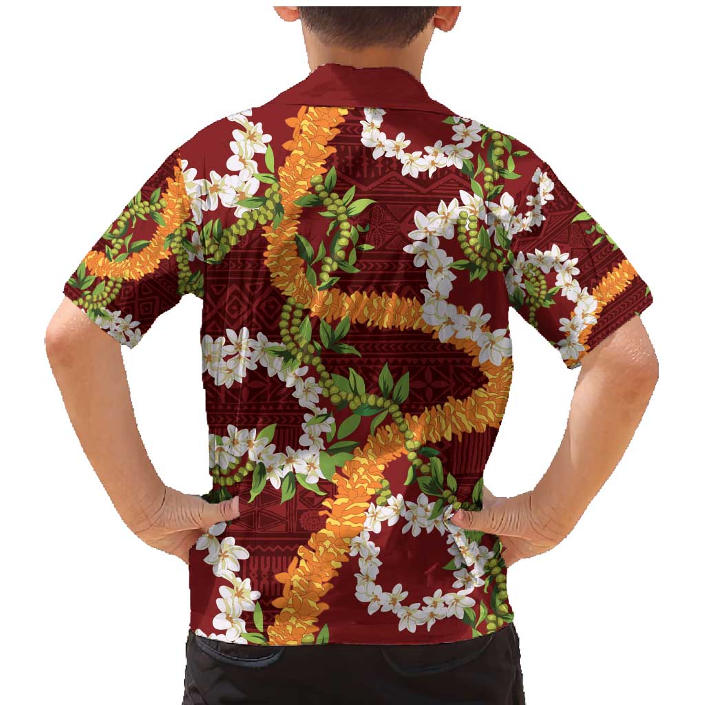 Aloha Festive Hawaii Family Matching Mermaid Dress and Hawaiian Shirt Mokihana - Maile and Ilima on Crimson LT7 - Polynesian Pride