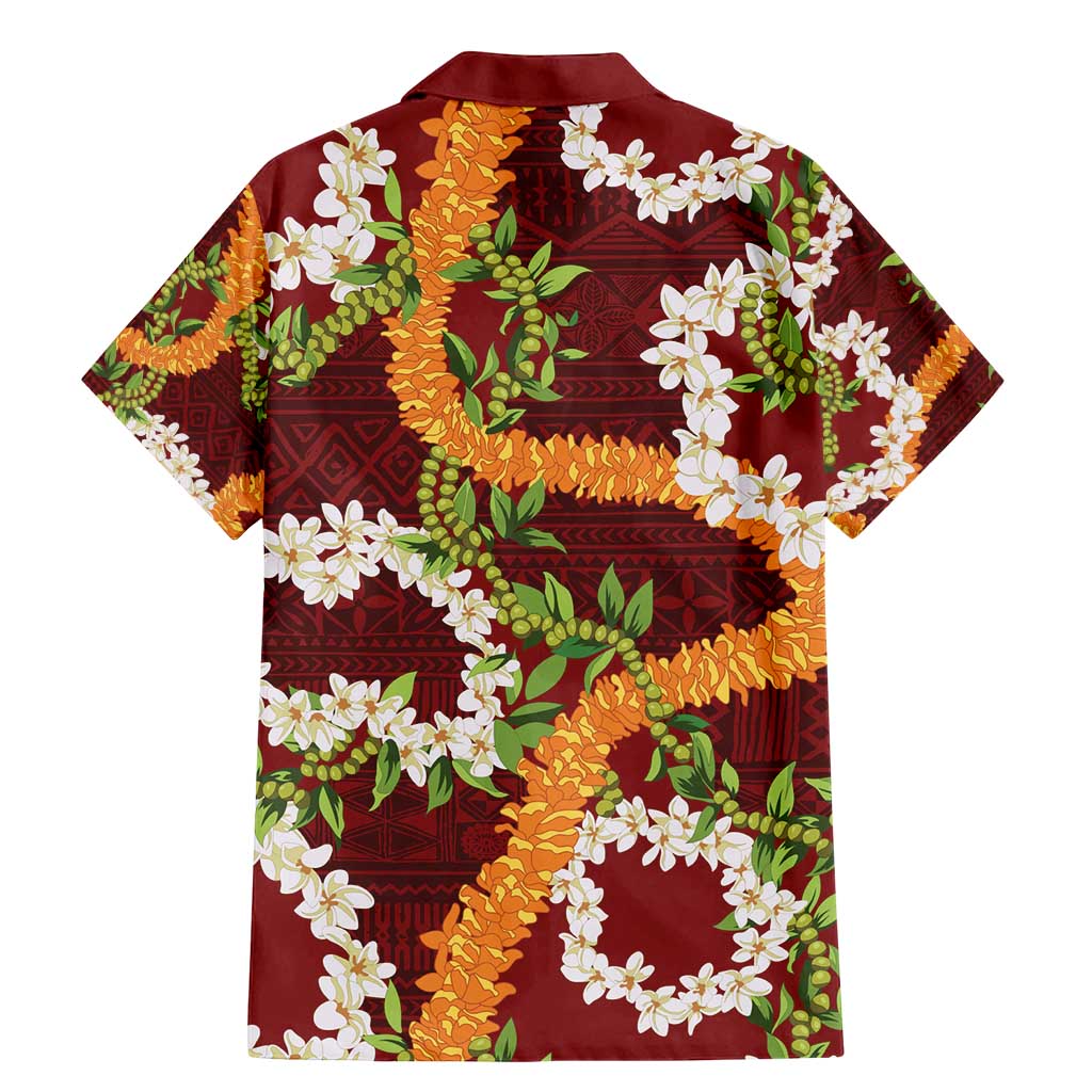 Aloha Festive Hawaii Family Matching Mermaid Dress and Hawaiian Shirt Mokihana - Maile and Ilima on Crimson LT7 - Polynesian Pride