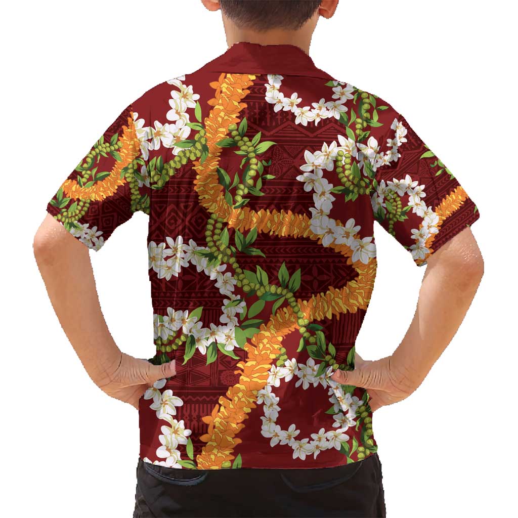 Aloha Festive Hawaii Family Matching Off Shoulder Maxi Dress and Hawaiian Shirt Mokihana - Maile and Ilima on Crimson LT7 - Polynesian Pride