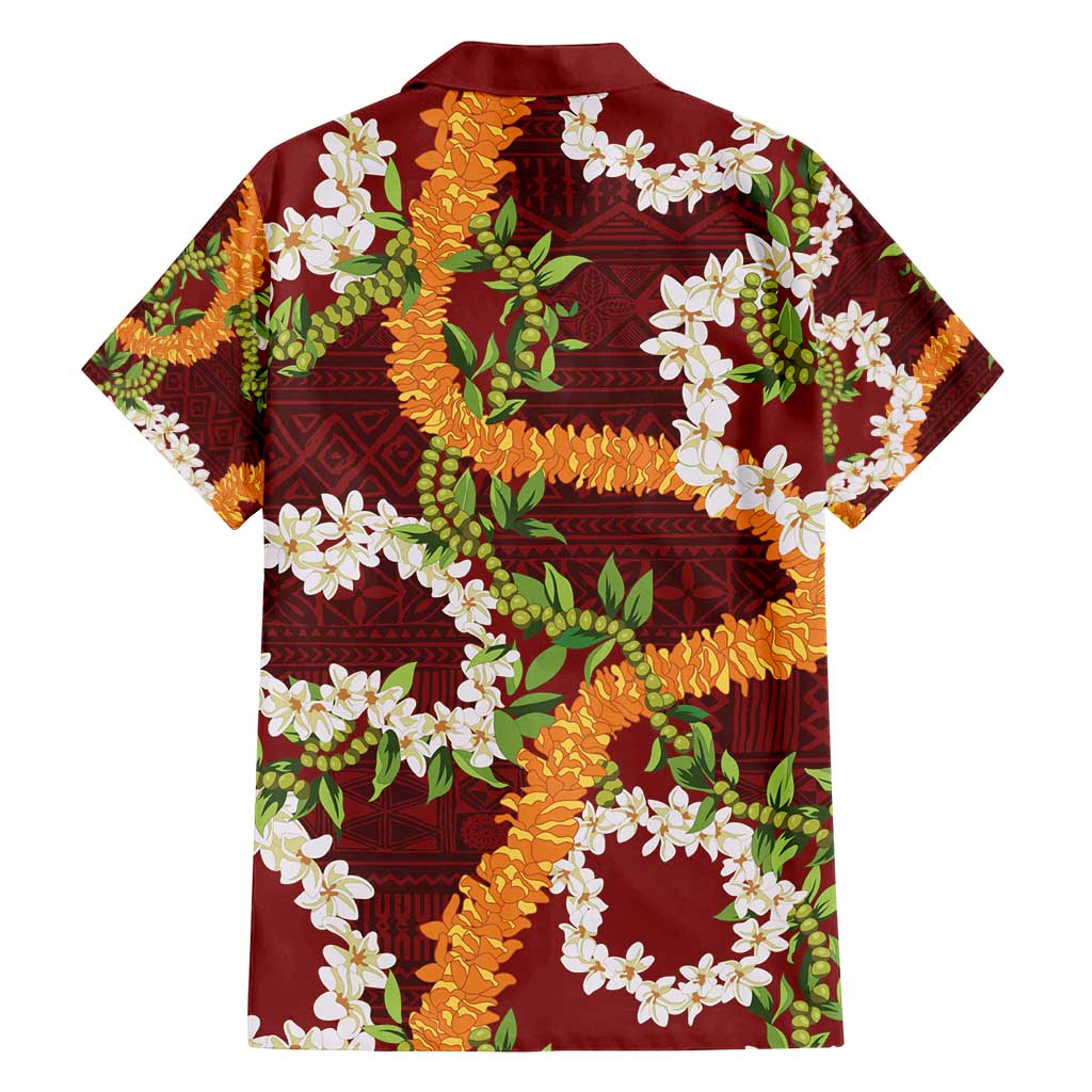Aloha Festive Hawaii Family Matching Off Shoulder Maxi Dress and Hawaiian Shirt Mokihana - Maile and Ilima on Crimson LT7 - Polynesian Pride