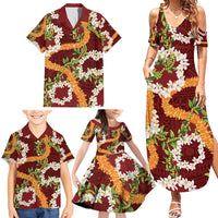 Aloha Festive Hawaii Family Matching Summer Maxi Dress and Hawaiian Shirt Mokihana - Maile and Ilima on Crimson LT7 - Polynesian Pride