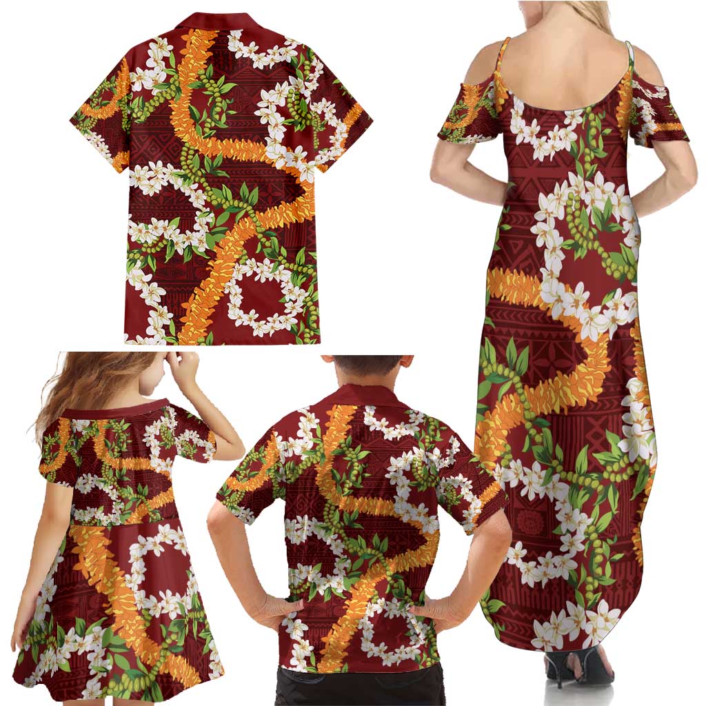 Aloha Festive Hawaii Family Matching Summer Maxi Dress and Hawaiian Shirt Mokihana - Maile and Ilima on Crimson LT7 - Polynesian Pride