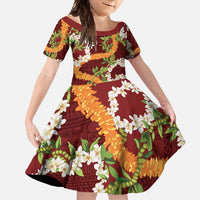 Aloha Festive Hawaii Family Matching Tank Maxi Dress and Hawaiian Shirt Mokihana - Maile and Ilima on Crimson LT7 Daughter's Dress Crimson - Polynesian Pride